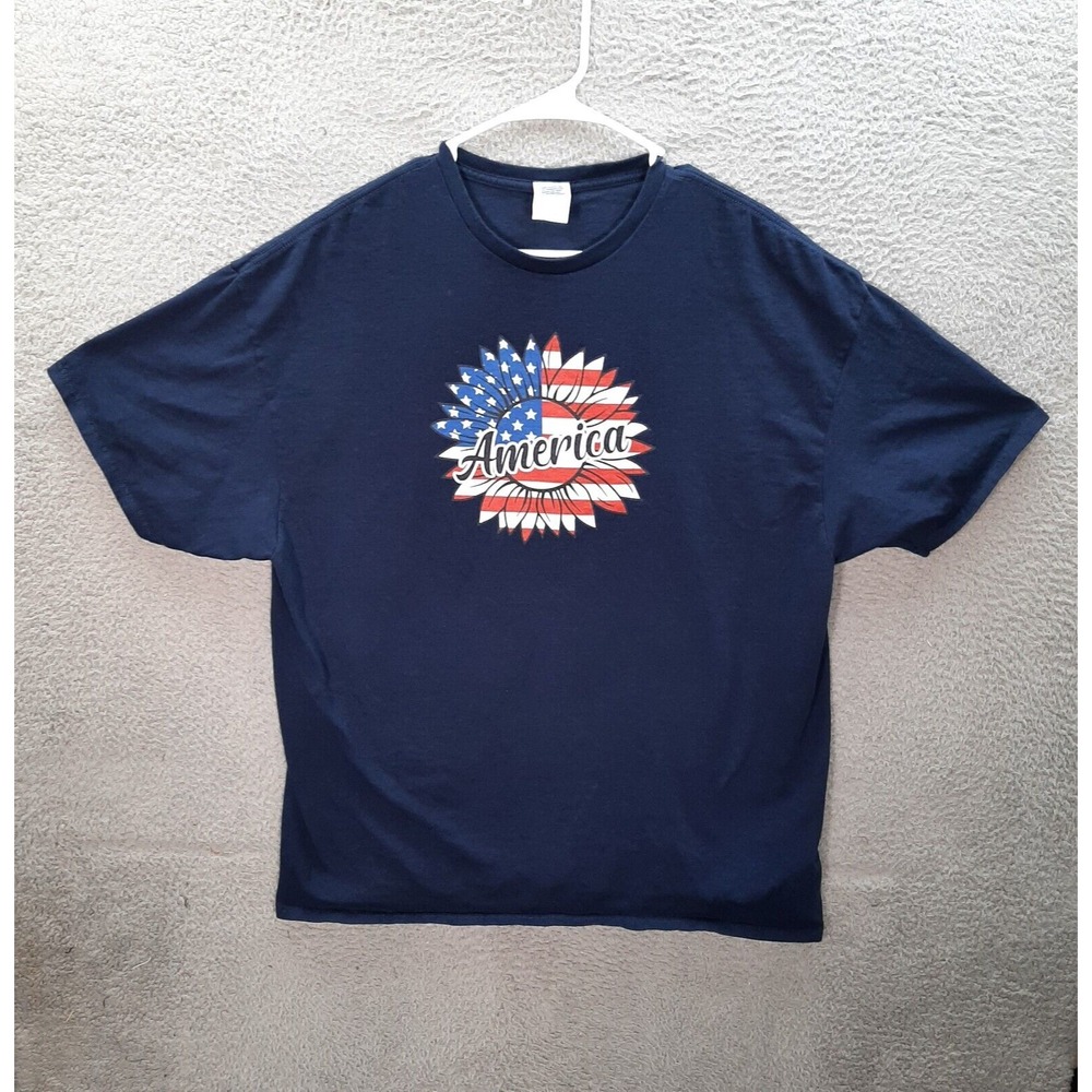Vintage Delta Shirt Adult 2XL XXL Blue USA American Flag Sunflower Patriotic Y2K